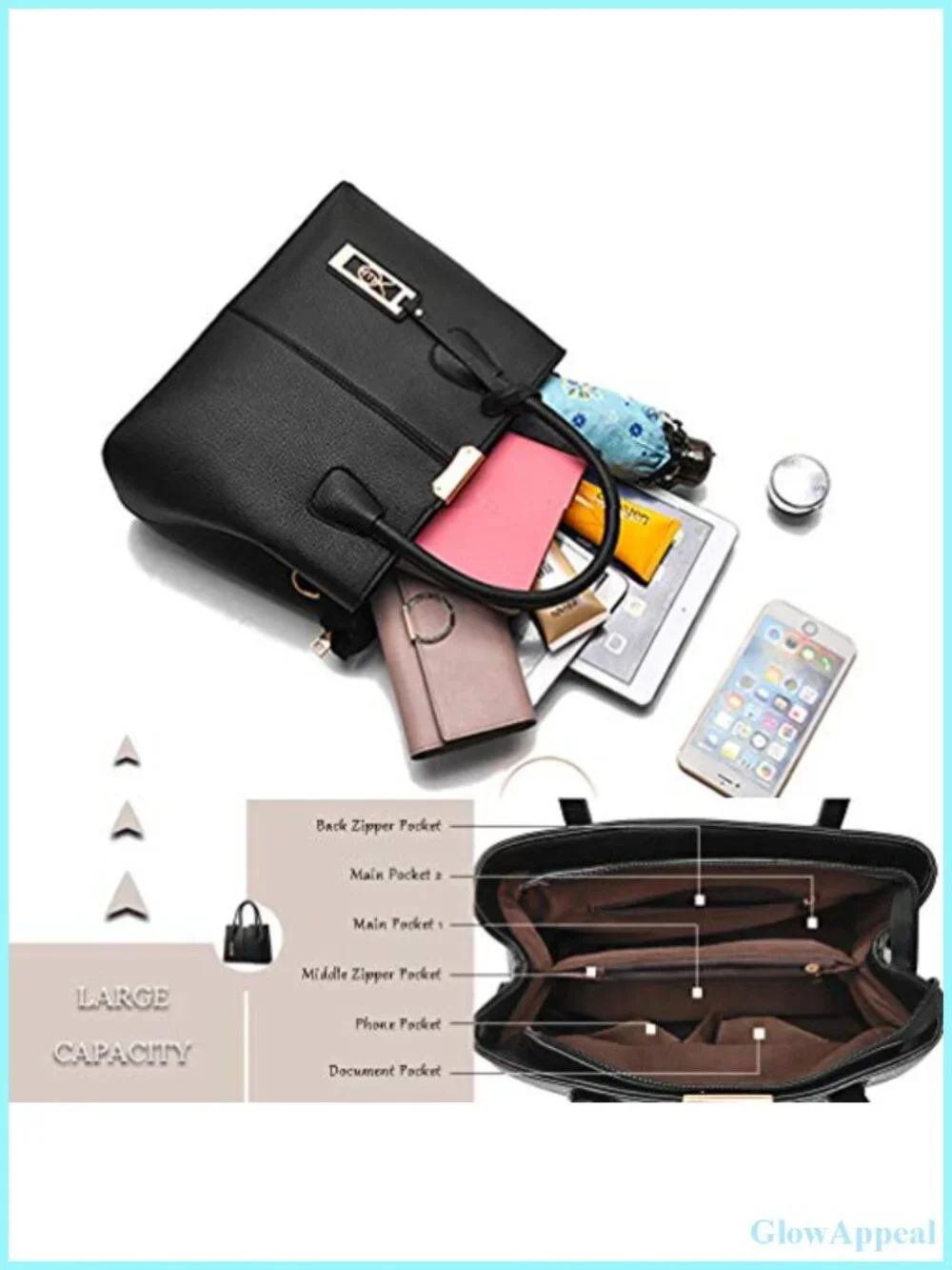 PU Leather Satchel Handbag Tote Crossbody Shoulder Purse